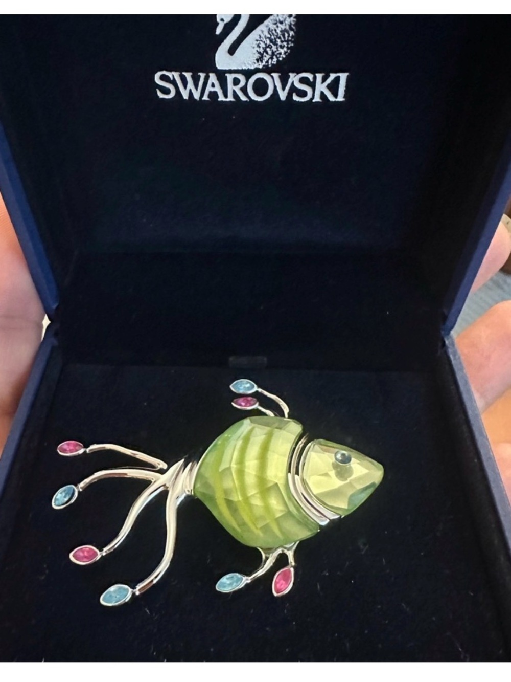 Swarovski Lime Green Crystal Fish Brooch with Pink & Blue Accents